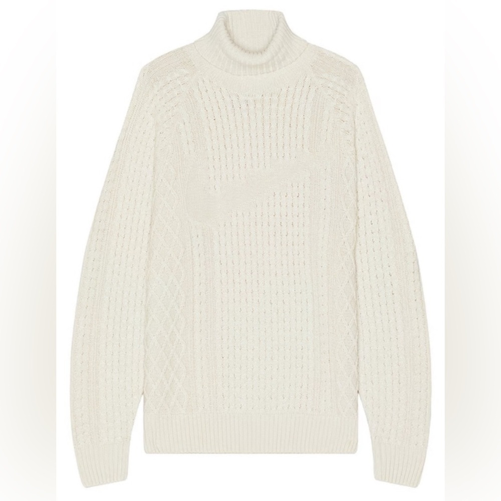 Nike Life Mens Cable Knit Turtleneck Off White Chunky Relaxed Large Sweater NWT - Picture 7 of 12